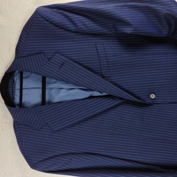 Coppley Navy Blue Pinstripe Wool One Notched Single-Breasted Classic Suit Jacket - Picture 2 of 14